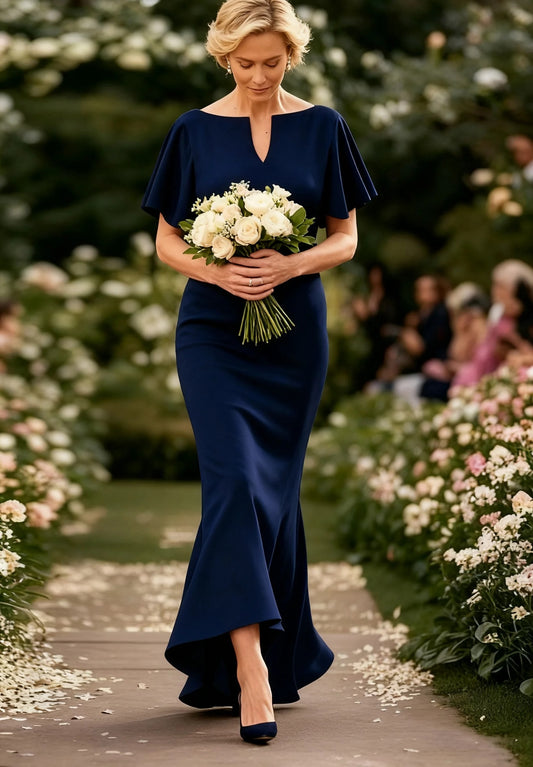 Navy Plain Short Sleeve Maxi Dress