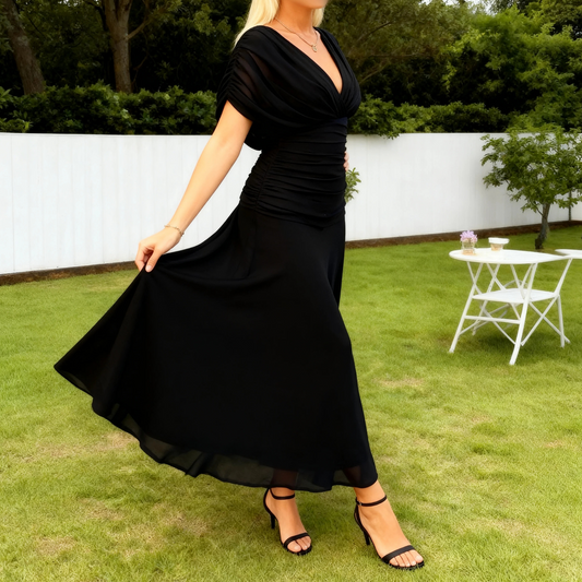 Black Chiffon V Neck Dress
