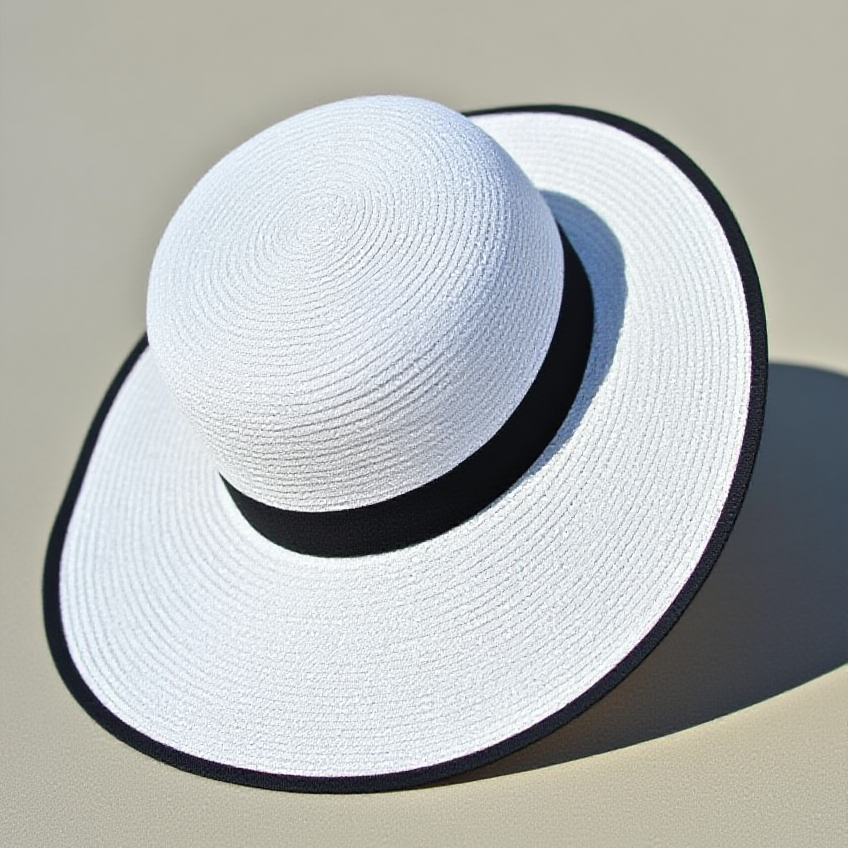 White Wide - Brim Sun Hat With Black Trim - WOOLX