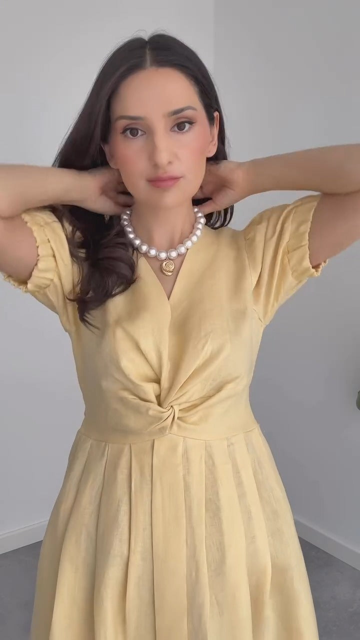 Charming Buttercup Puff - Sleeve Midi Dress - WOOLX