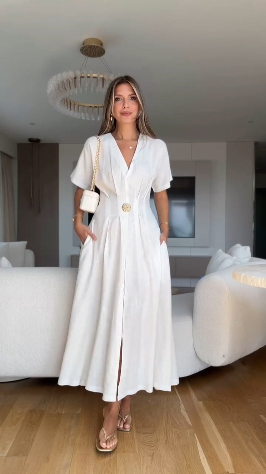 Elegant Button - Accentuated Maxi Dress - WOOLX