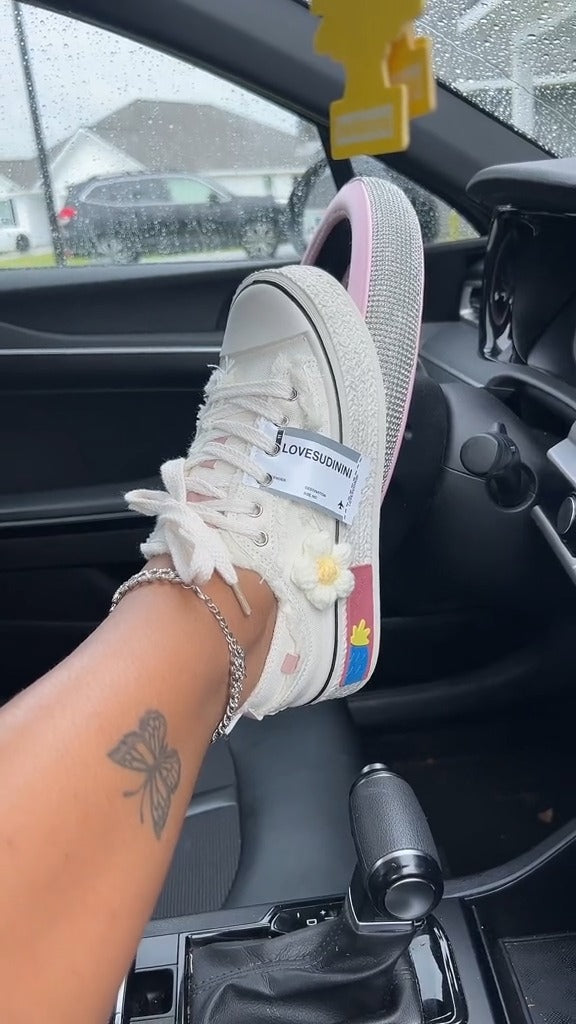 Chic Canvas Sneakers With Decorative Elements - WOOLX