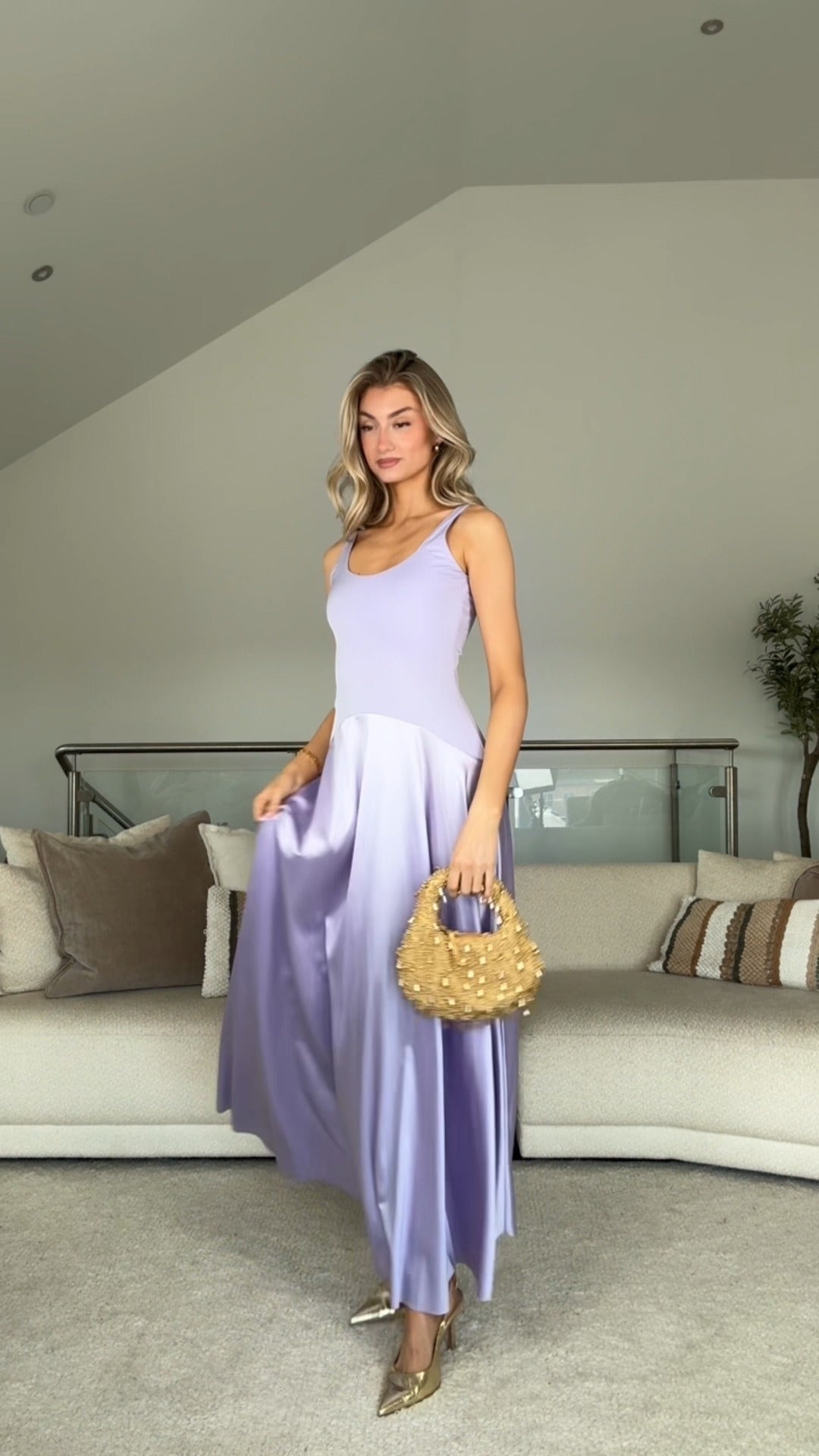 Graceful Ombre Lavender Satin Maxi Dress - WOOLX