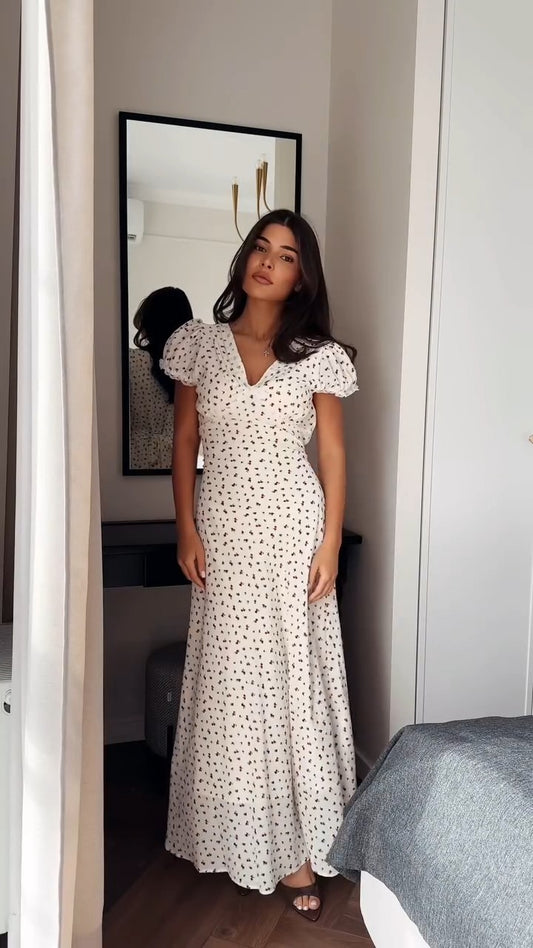 Delicate Floral Print V - Neck Maxi Dress - WOOLX