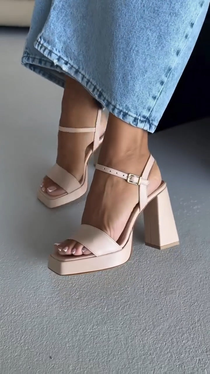 Brown Leather Platform Block - Heel Sandals - WOOLX