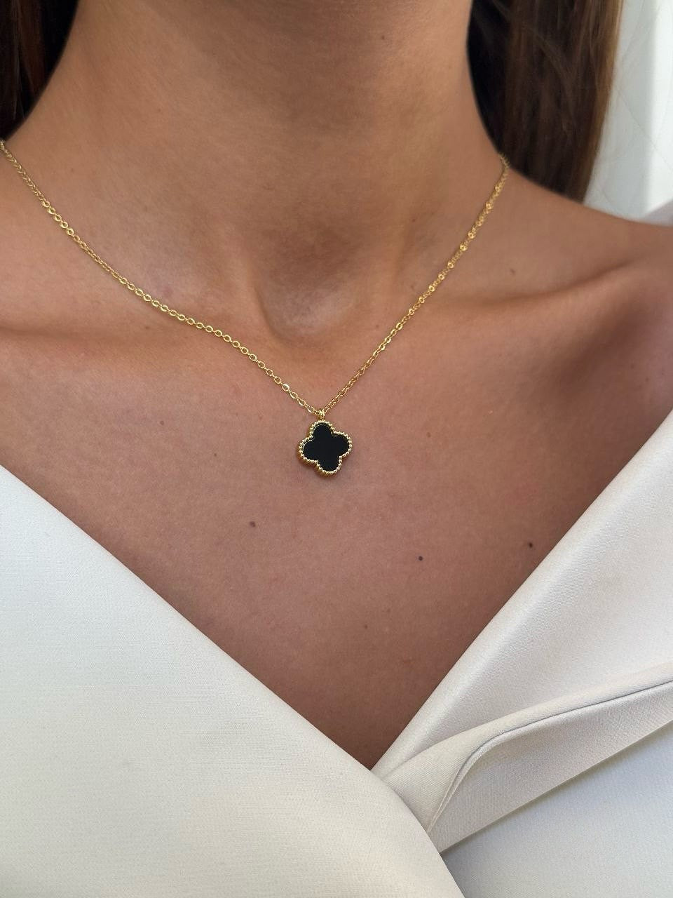 Gold Toned Chain Four Leaf Clover Pendant Necklace - WOOLX