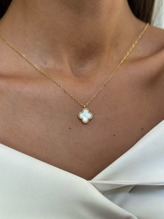 Gold Toned Chain Four Leaf Clover Pendant Necklace - WOOLX