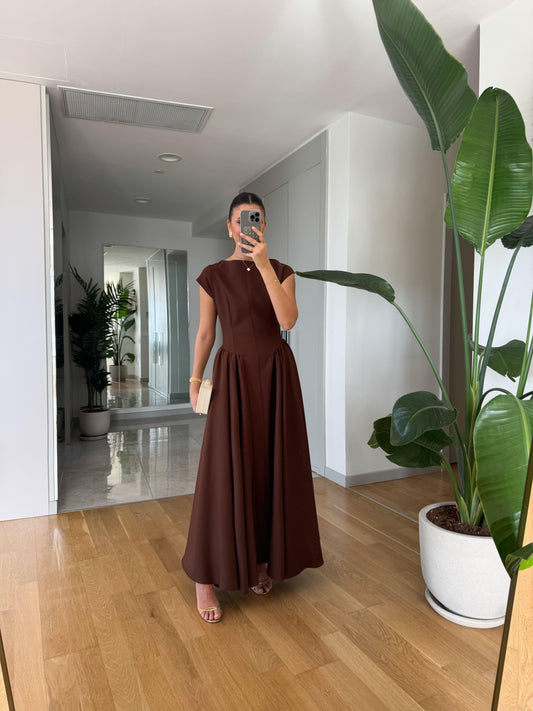 Cap Sleeve A Line Maxi Dress - WOOLX