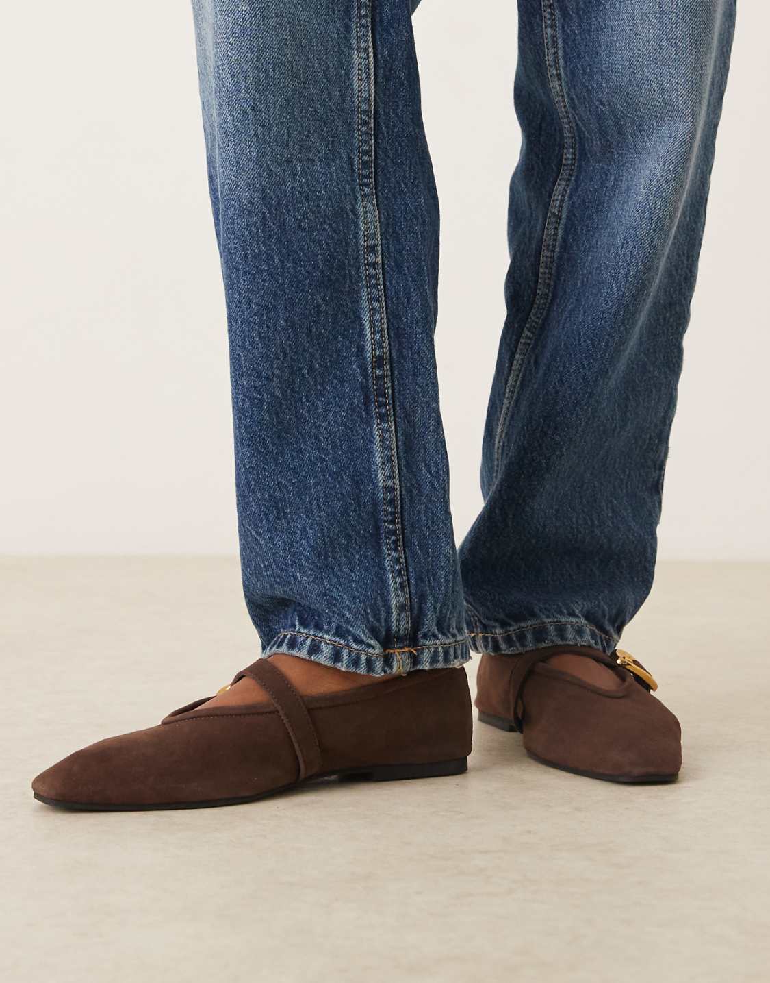 Dark Brown Suede Golden Buckle Slip On Loafers - WOOLX