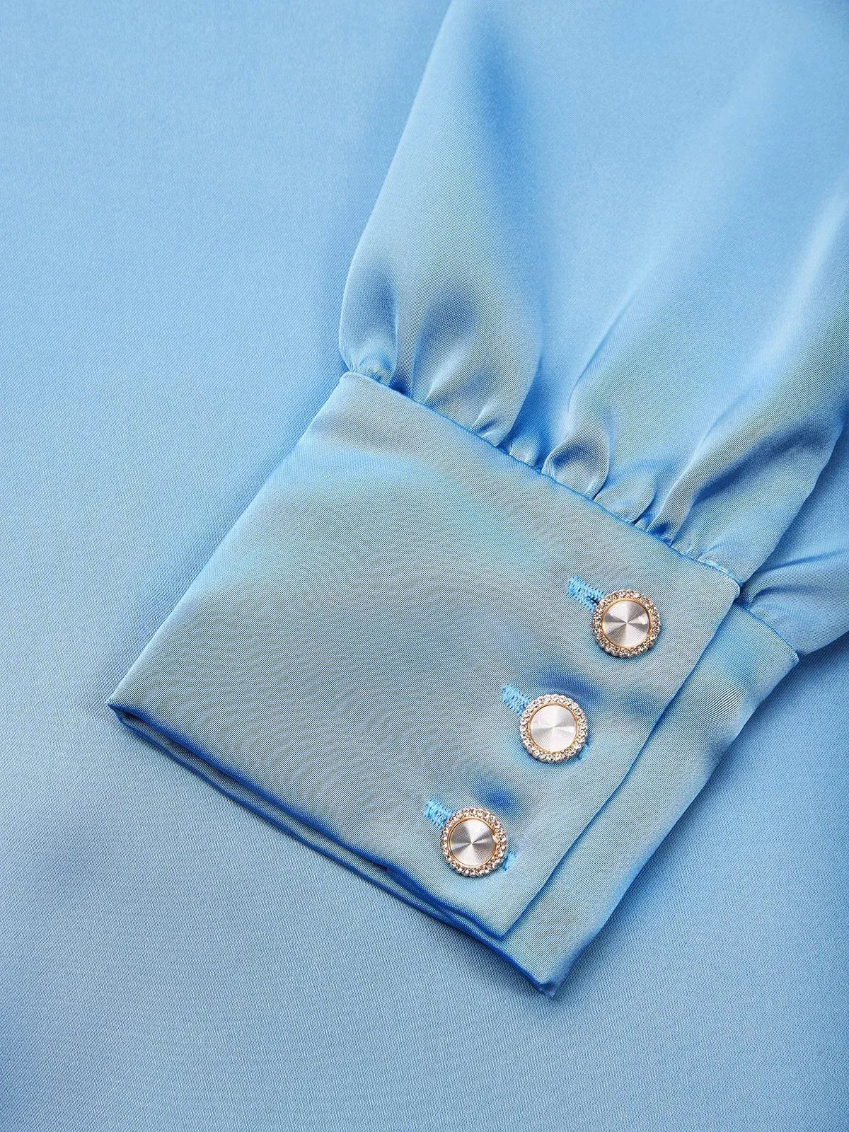 Light Blue Satin Shirt - Dress With Long Sleeves - WOOLX