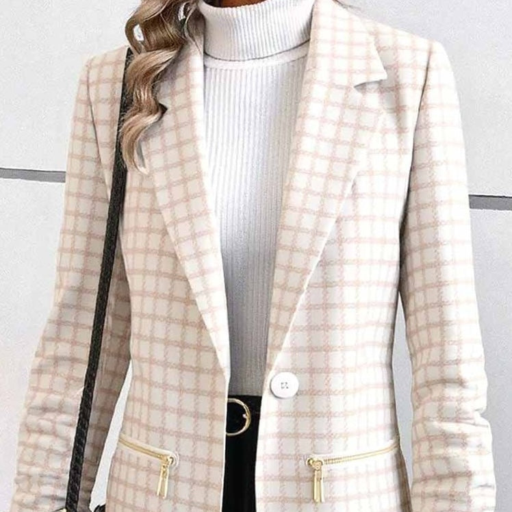Chic Long Sleeve Plaid Blazer - WOOLX