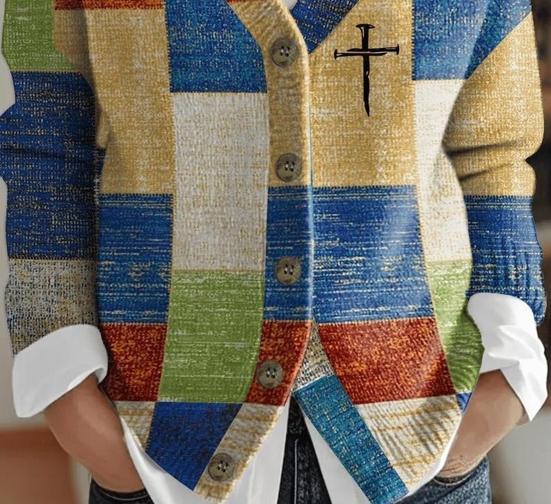 Stylish V-Neck Check Print Outerwear