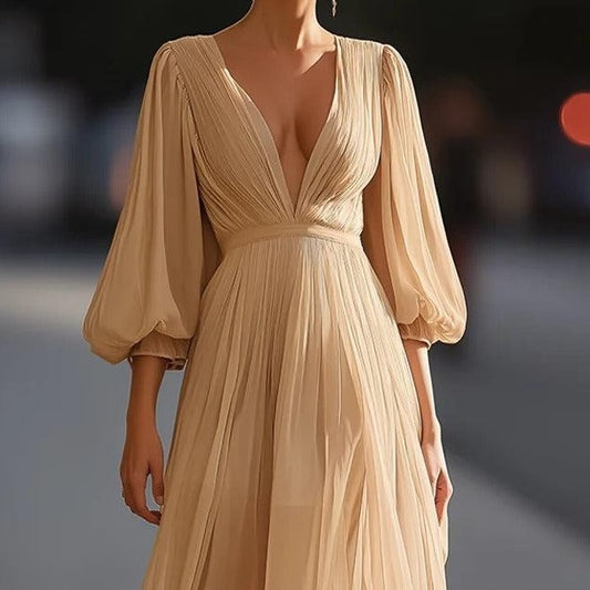Special V-Neck Long Sleeve Maxi Dress