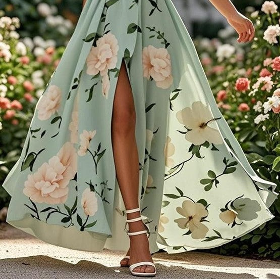 Trendy Floral Print One Shoulder Maxi Dress