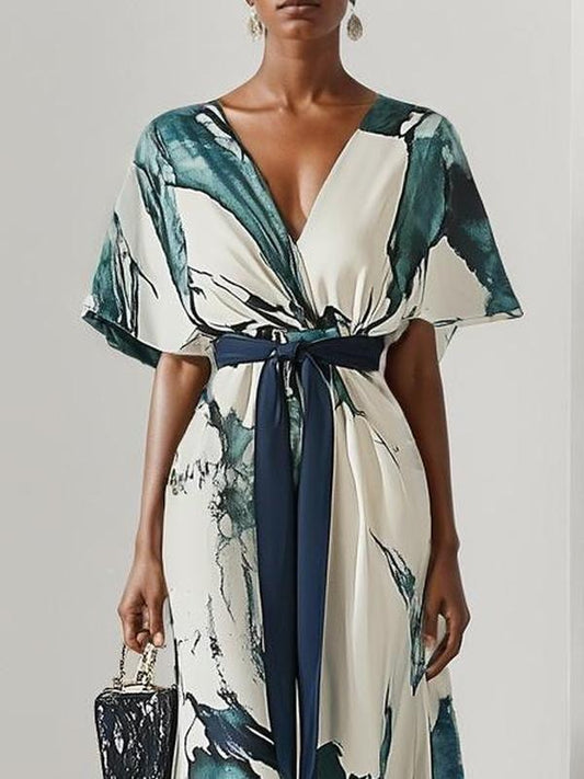 Trendy V-Neck Short Sleeve Maxi Dress