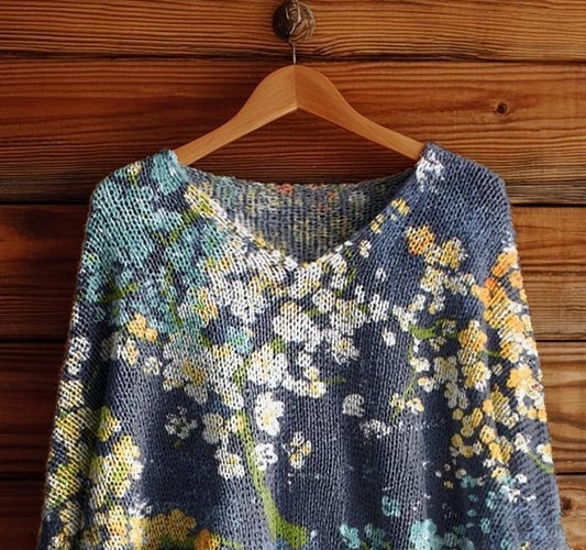 Special V-Neck Long Sleeve Floral Print Sweater