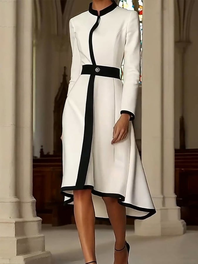Special Color Block Long Sleeve Midi Dress