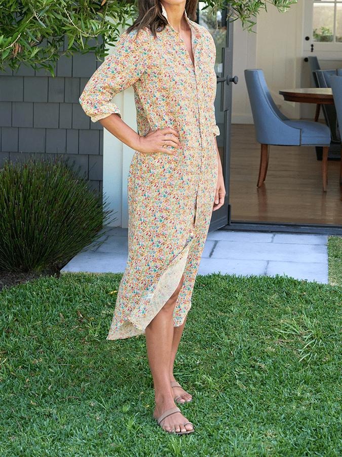 Trendy Collared Long Sleeve Maxi Dress