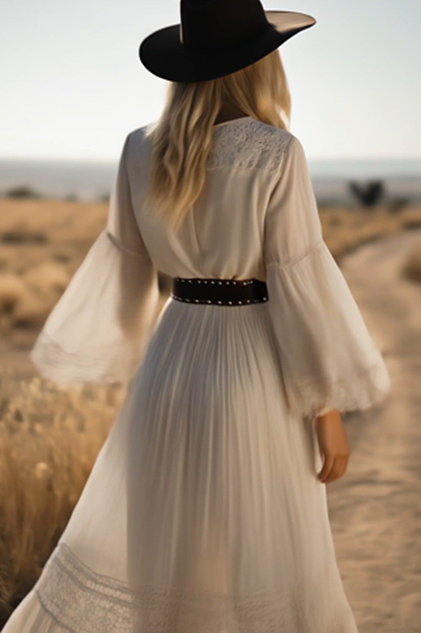 Boho Lace Swing Dress White V Neck Maxi Dress