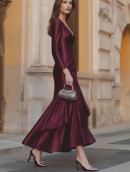 Showy Plain Long Sleeve Maxi Dress