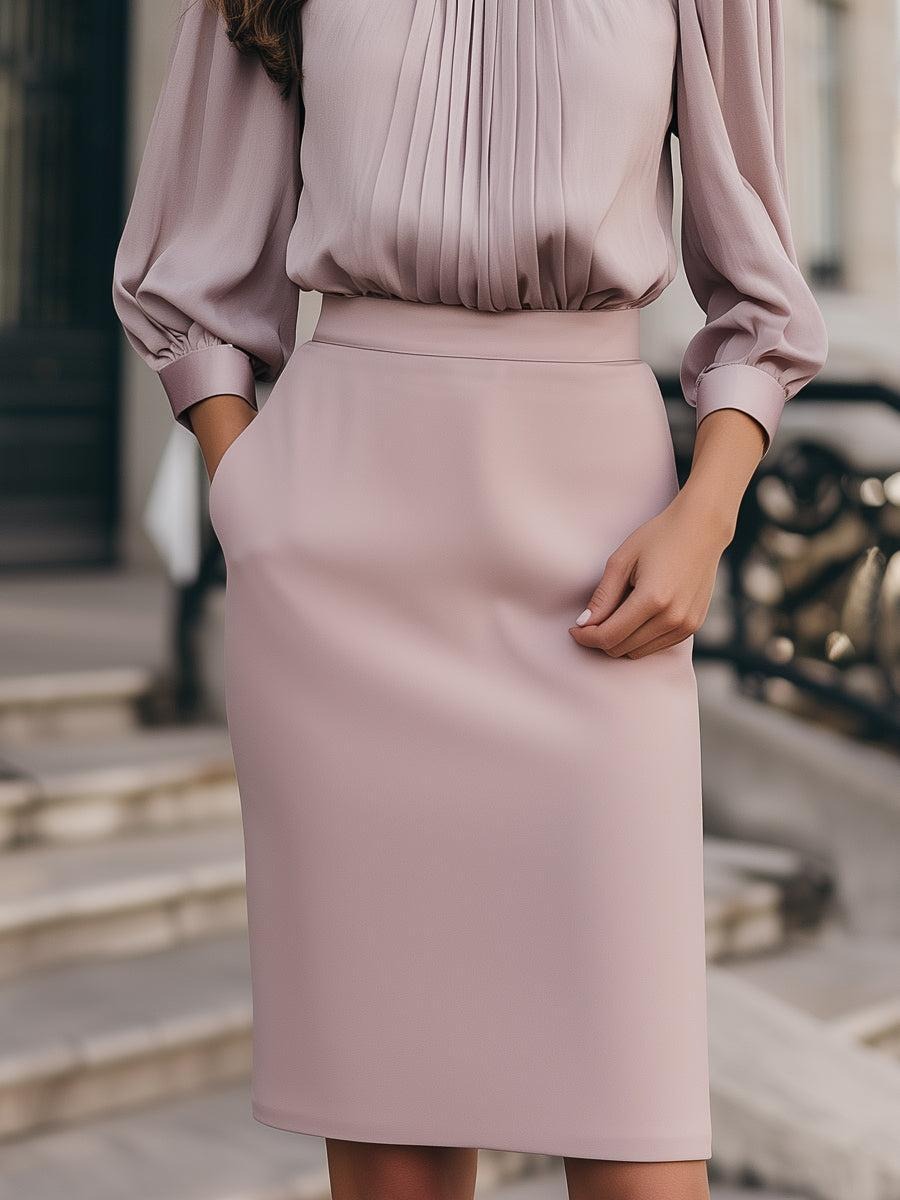 Pink Plain Long Sleeve Mini Dress