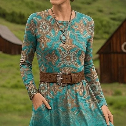 Teal Boho Gradient Midi Dress