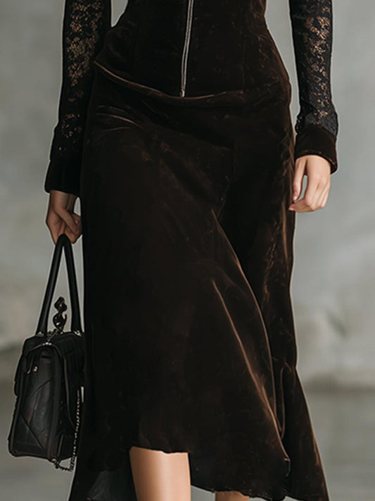 Basic Long Sleeve Plain Midi Dress