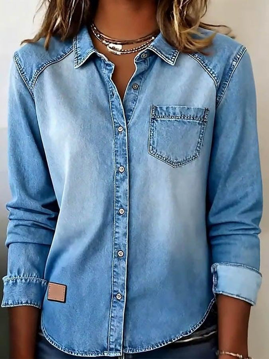 Denim Long Sleeve Plain Shirt