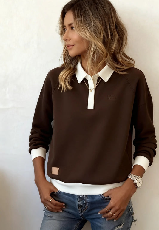 Coffee Long Sleeve Color Block Top