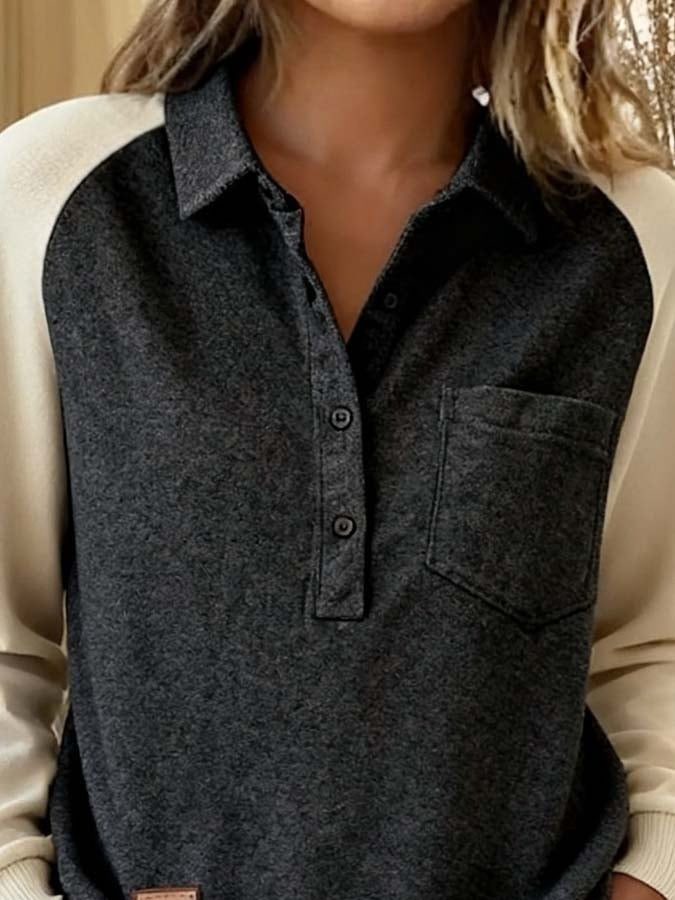 Black Color Block Long Sleeve Shirt