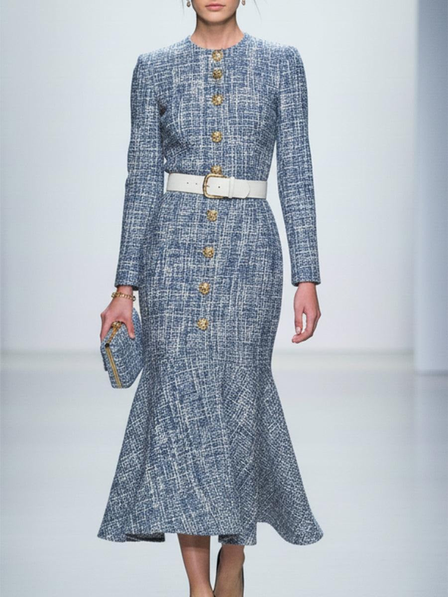 Trendy Long Sleeve Blue Maxi Dress