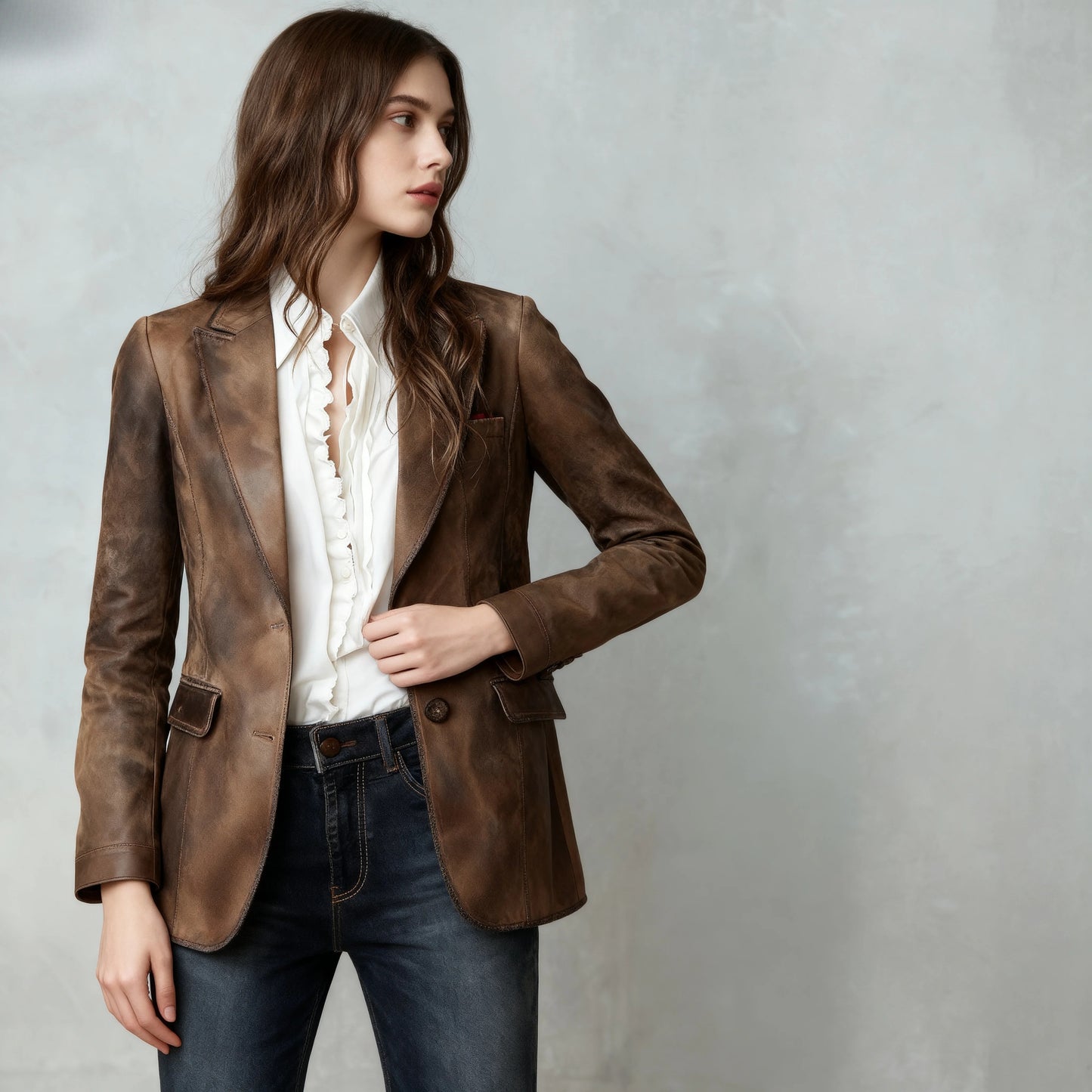 Brown Plain Long Sleeve Blazer