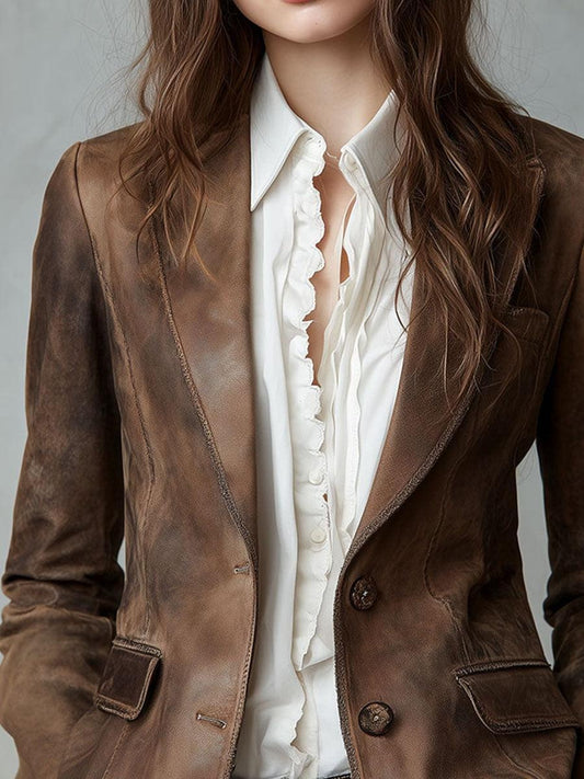 Brown Plain Long Sleeve Blazer