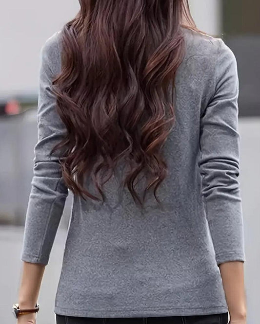 Grey Long Sleeve Plain Top