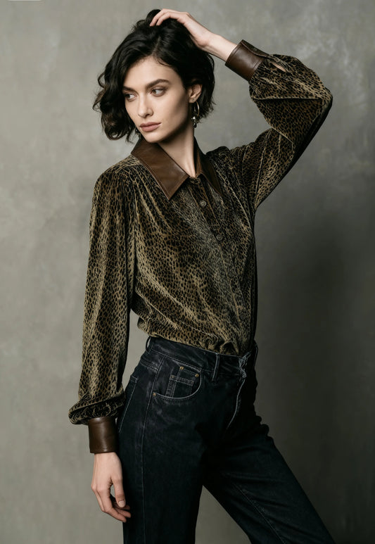 Elegant Long Sleeve Leopard Shirt