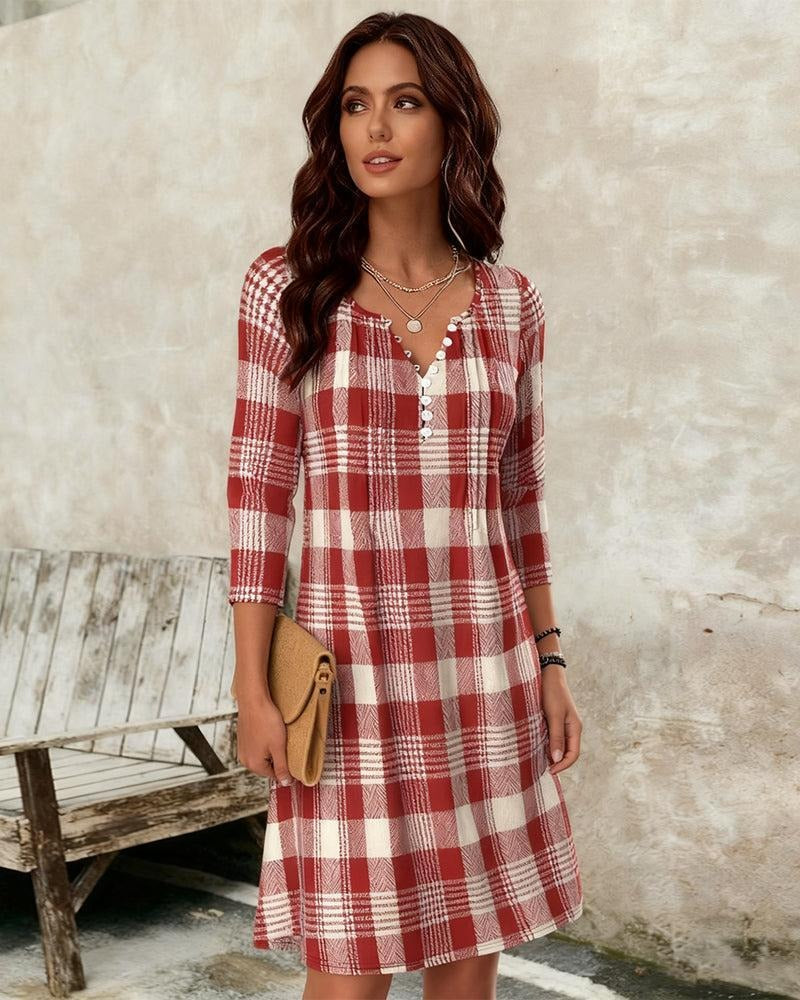 Red Long Sleeve Plaid Mini Dress
