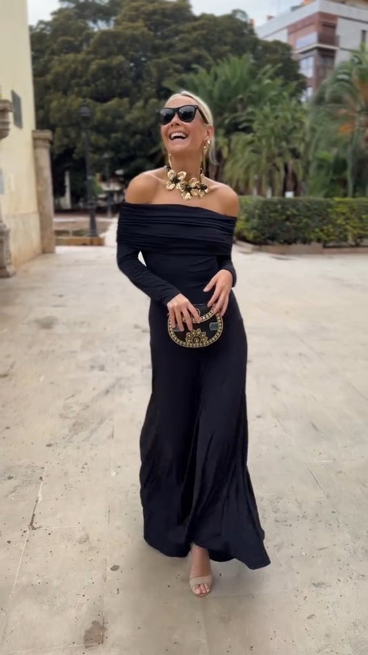 Navy Blue Off-Shoulder Mermaid Maxi Dress