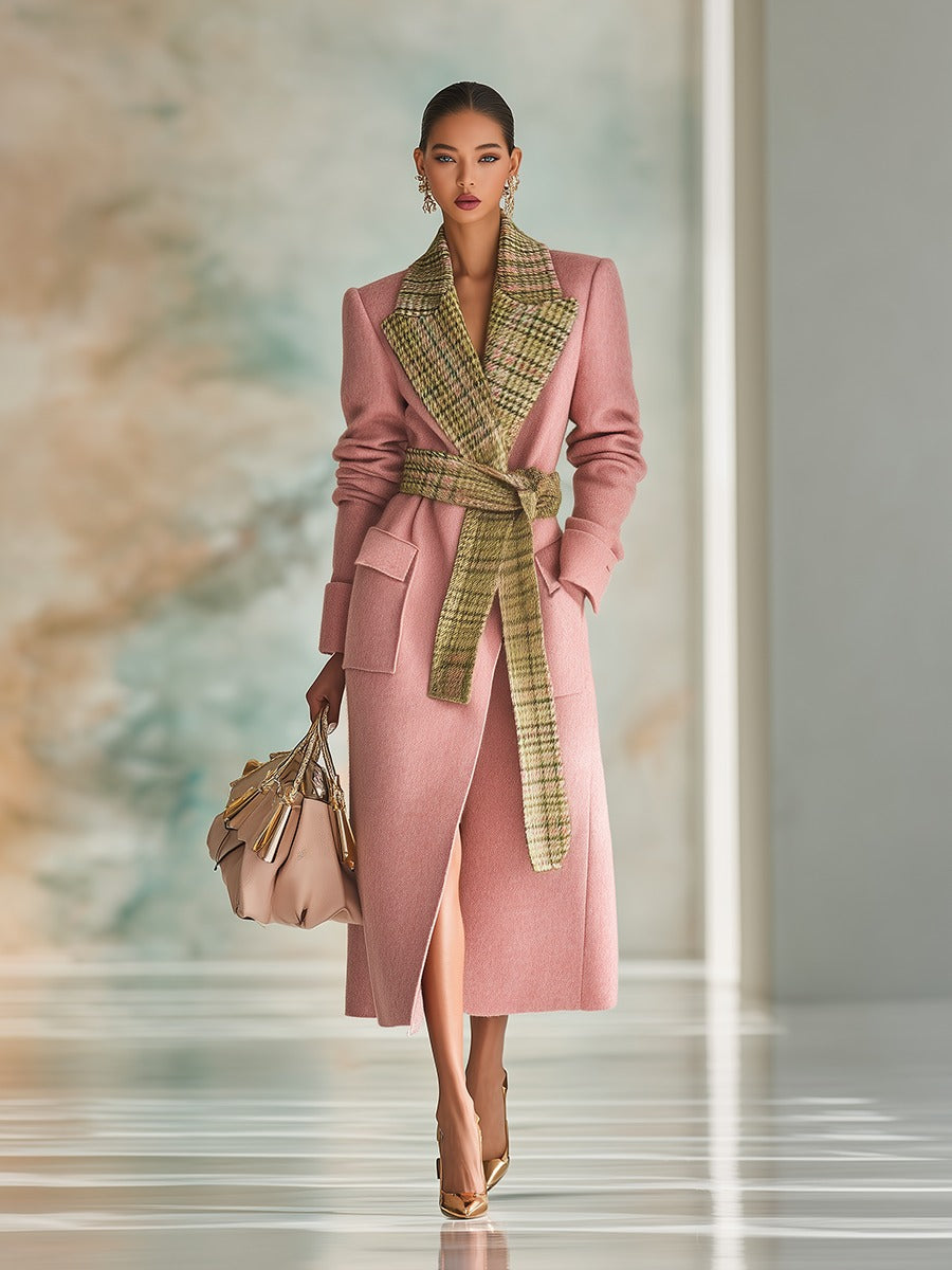 Urban Elegance Plaid Lapel Long Wool Coat