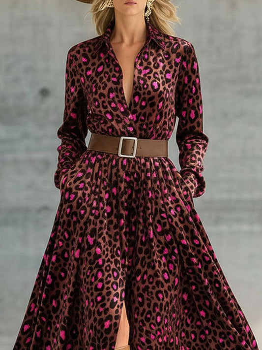 Bold Pink Leopard Print Maxi Dress