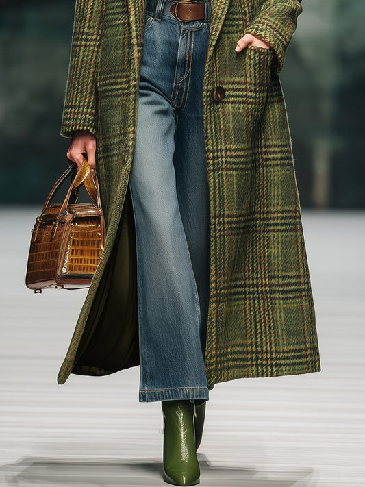 Retro Plaid Long Woolen Coat