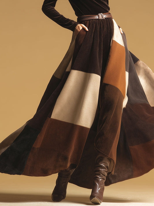 Retro Fashion High Neck Velvet Print Maxi Dress