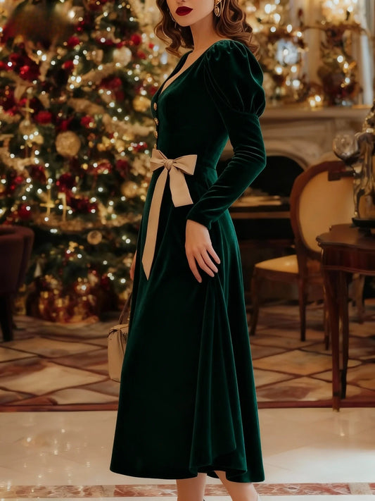 Elegant Green Velvet Maxi Dress