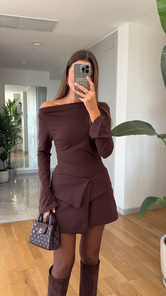 Off-Shoulder Asymmetric Mini Dress