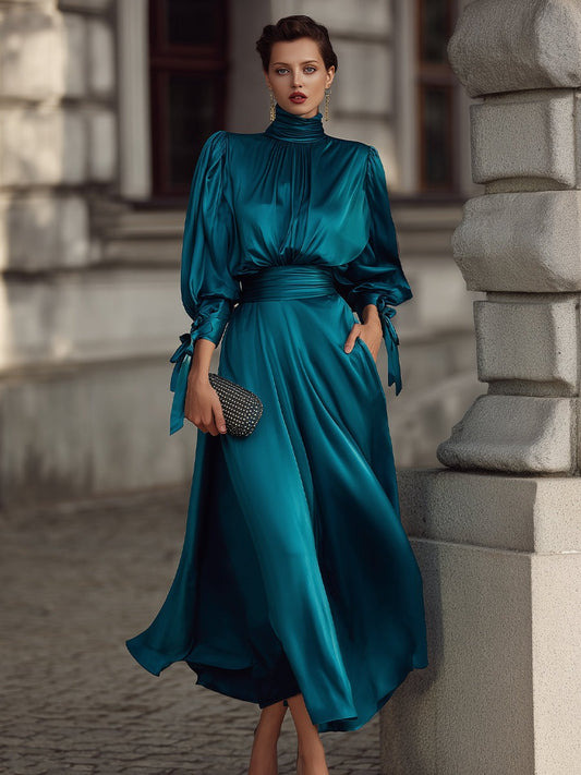 Elegant High-Neck Evening Dress With Draped Silhouette