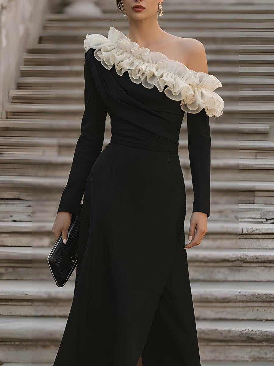 Chic Asymmetric One Shoulder Midi Dress