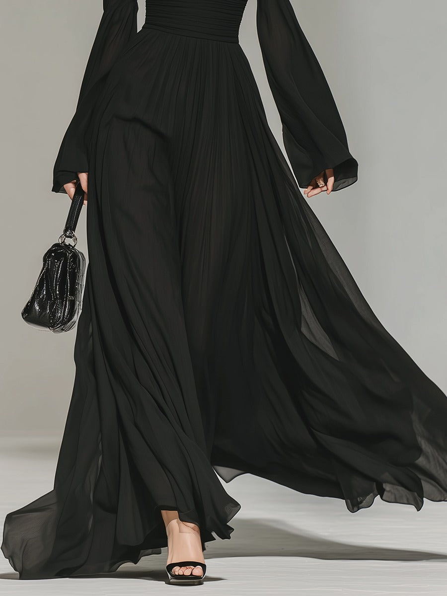 Retro Elegant Stand-up Collar Chiffon Maxi Dress