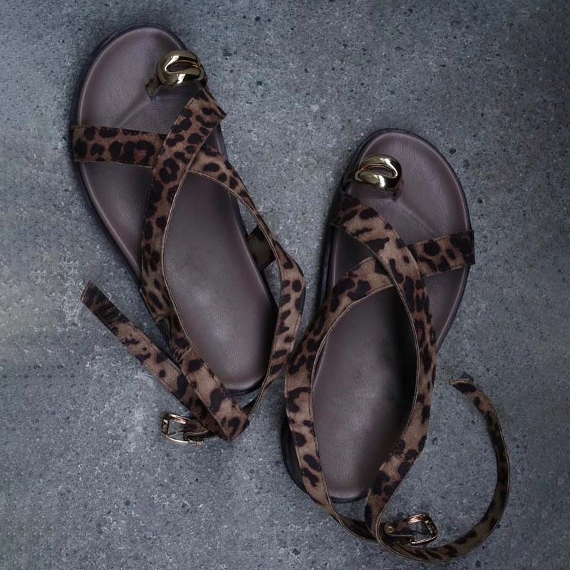 Leopard-Print Thick-Toe Platform-Button Sandals - WOOLX