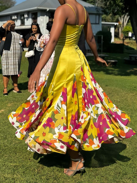 Floral Print Patchwork Sling Dress - WOOLX