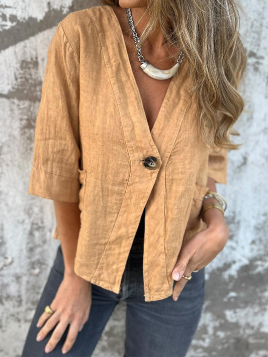Loose Button Up V Neck Top - WOOLX