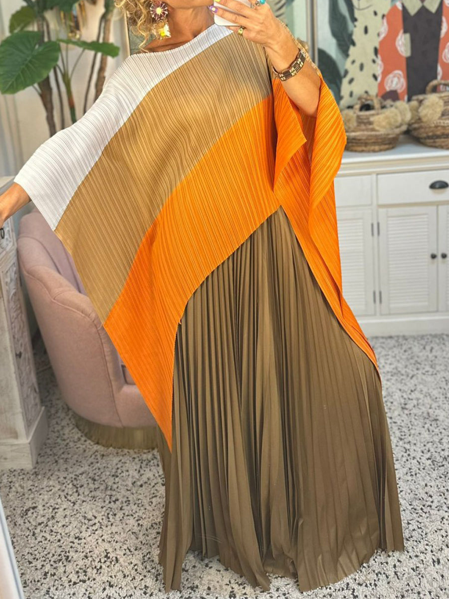 Irregular Color Block Pleated Two Pieces Set - WOOLX